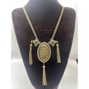 Vintage Or Vintage Inspired Ann Taylor Antique Gold Art Deco Tassel Lg Necklace